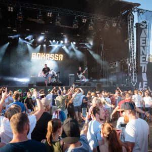Rock band performing live on stage